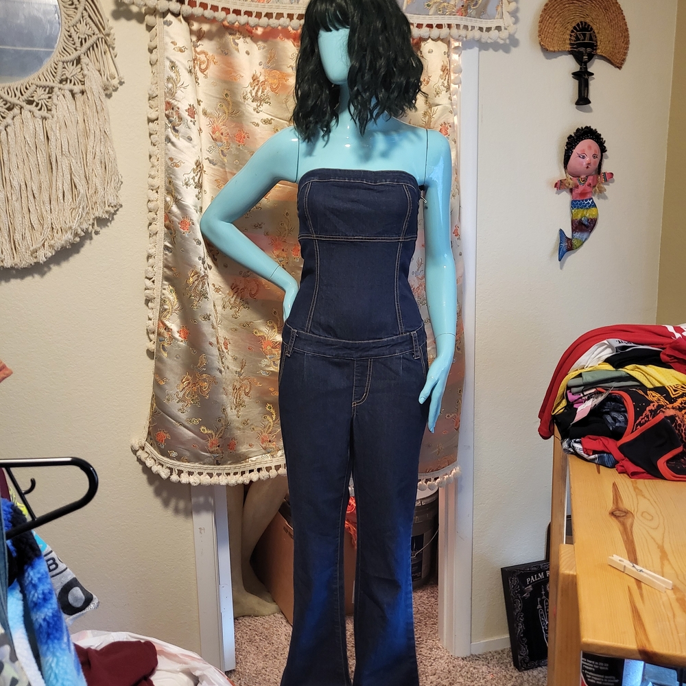 Baby Phat Dark Blue Denim Strapless Jumpsuit